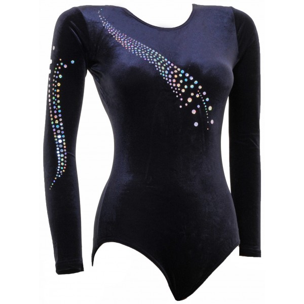 Vogue Black Smooth Velvet Long Sleeve Gymnastic Leotard (001a)