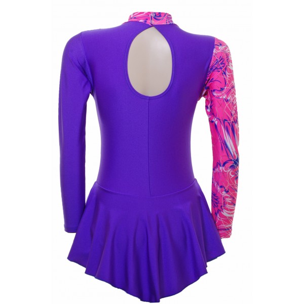 Purple Lycra Long Sleeve Skating Dress with Complimentary Pink Foiled Detail (S099B)