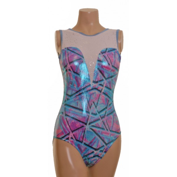 Mirage White/Blue Gymnastic Leotard (062b)