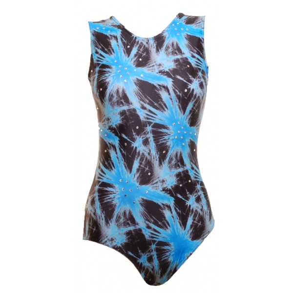 Cadiz Blue Splash Sleeveless Gymnastic Leotard (007m)