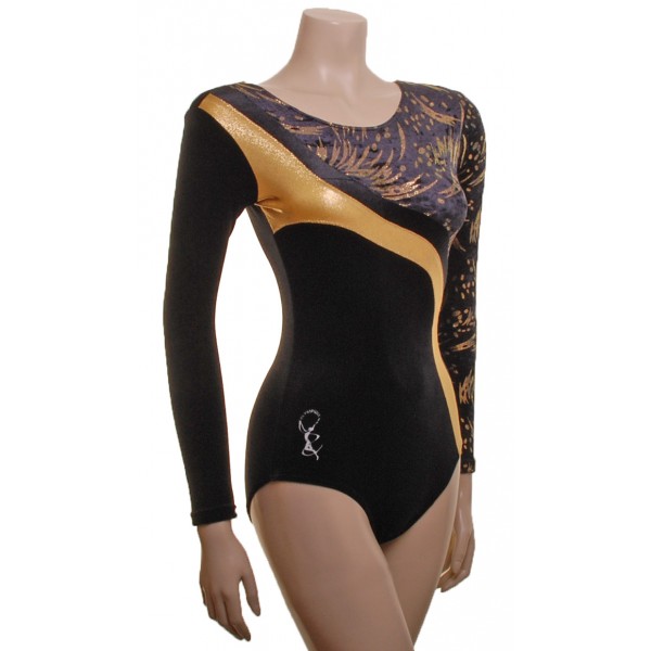 Sophia Black/Gold Long Sleeve Gymnastic Leotard (036a)
