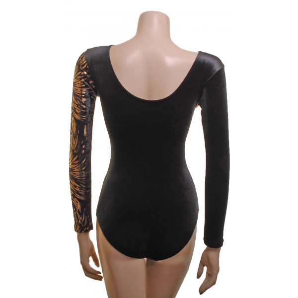 Sophia Black/Gold Long Sleeve Gymnastic Leotard (036a)