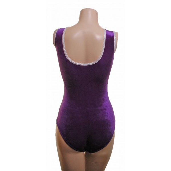 Quebec Purple Smooth Velvet Sleeveless Gymnastic Leotard (003e)