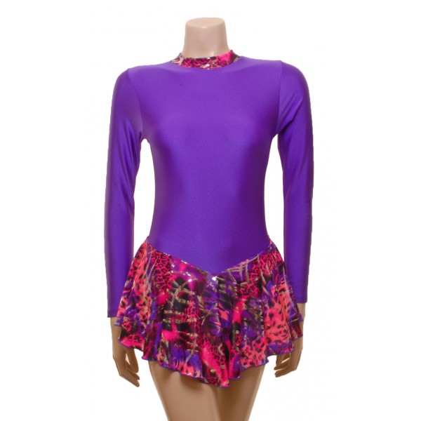 Purple with Pink Hologram  Long Sleeves Skating Dress (S102a)