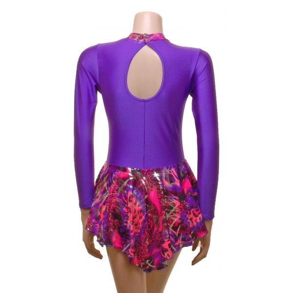 Purple with Pink Hologram  Long Sleeves Skating Dress (S102a)