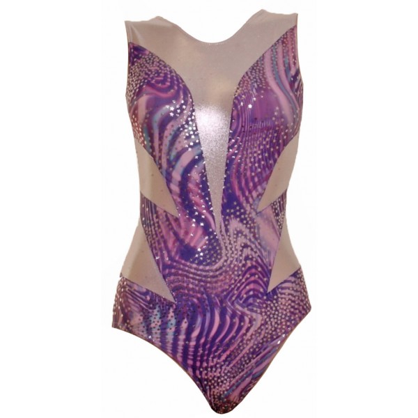 Cascade Purple and Silver Sleeveless Gymnastic Leotard (056c)