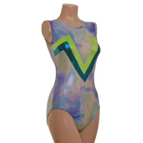 Tokyo Silver/Blue Hologram Shine Sleeveless Gymnastic Leotard (052c)