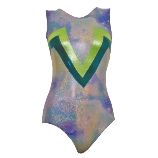 Tokyo Silver/Blue Hologram Shine Sleeveless Gymnastic Leotard (052c)