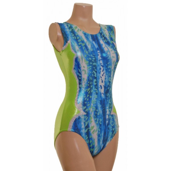 Cosmic Sleeveless  Blue & Flo Green Gymnastic Leotard (019e)