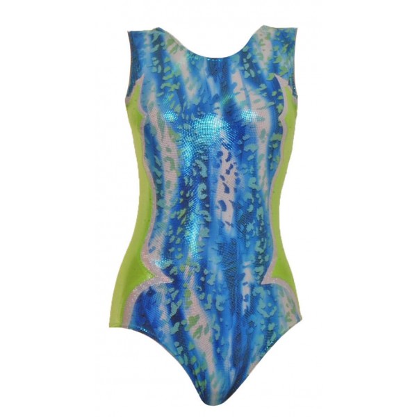 Cosmic Sleeveless  Blue & Flo Green Gymnastic Leotard (019e)