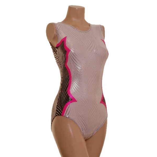 Cosmic Sleeveless Silver & Black Gymnastic Leotard (019f)