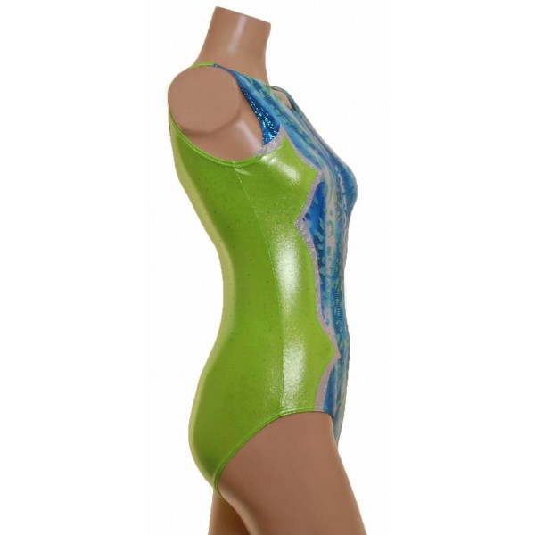 Cosmic Sleeveless  Blue & Flo Green Gymnastic Leotard (019e)