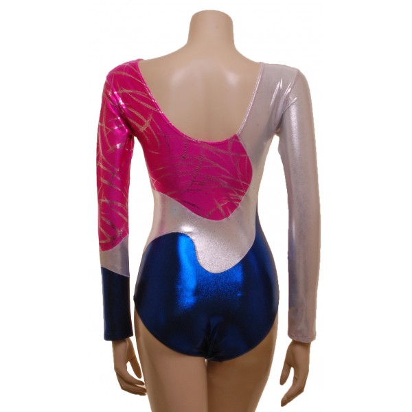 Saturn Pink/Navy Long Sleeved Gymnastic Leotard (071b)