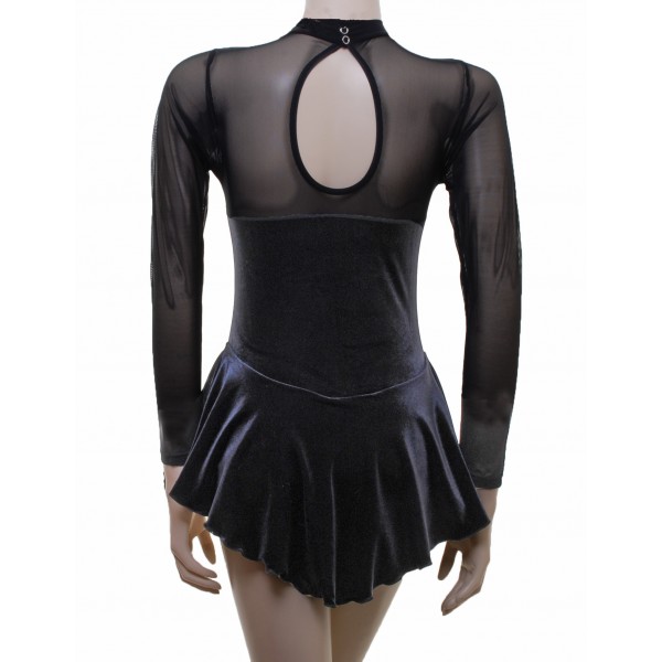 Vesuvius BlackVelvet/Bodystocking  Long Sleeve Skating Dress (S109a)