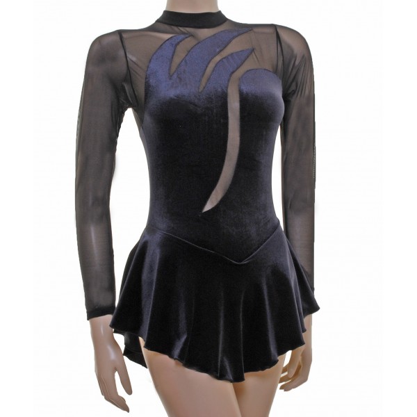 Vesuvius BlackVelvet/Bodystocking  Long Sleeve Skating Dress (S109a)