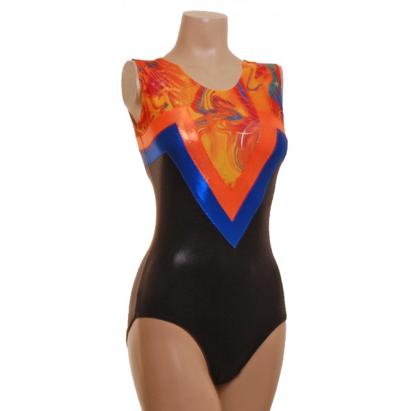 Tokyo Orange/Black Sleeveless Gymnastic Leotard (052e)