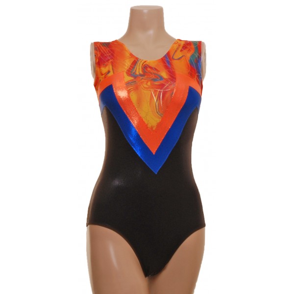 Tokyo Orange/Black Sleeveless Gymnastic Leotard (052e)