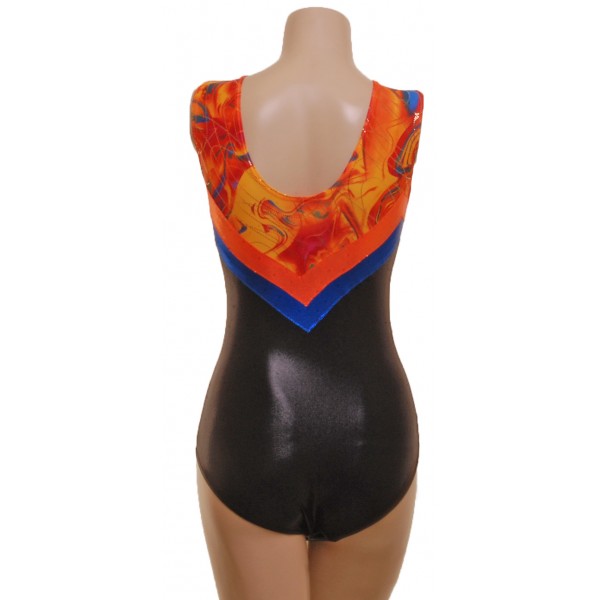 Tokyo Orange/Black Sleeveless Gymnastic Leotard (052e)