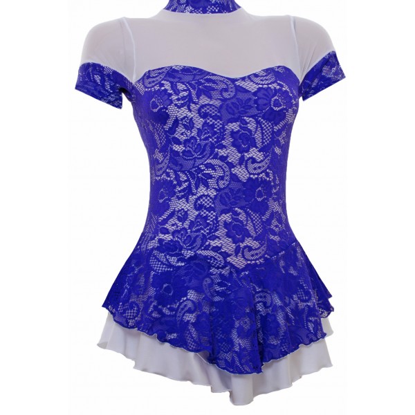 Purple Lace Overlaying White Lycra Short Sleeved Skating Dress (S091d)