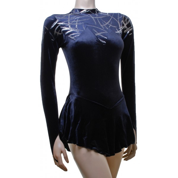 Black Velvet with Silver Foiled  Long Sleeve Skating Dress