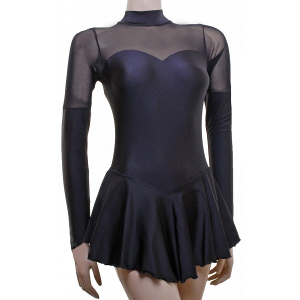 Black Lycra and Mesh Long Sleeve Skating Dress