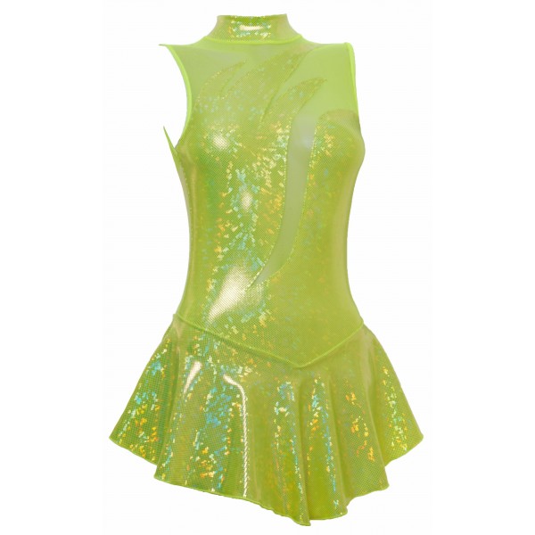 Vesuvius Flo Yellow Hologram/Bodystocking  Sleeveless Skating Dress (S097D)