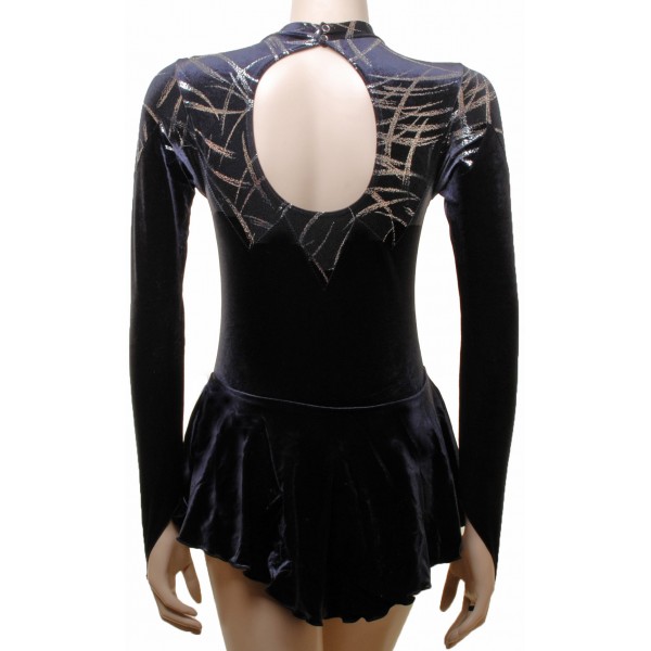 Black Velvet with Silver Foiled  Long Sleeve Skating Dress