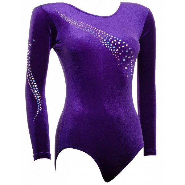 Vogue Purple Smooth Velvet Long Sleeve Gymnastic Leotard (001c)