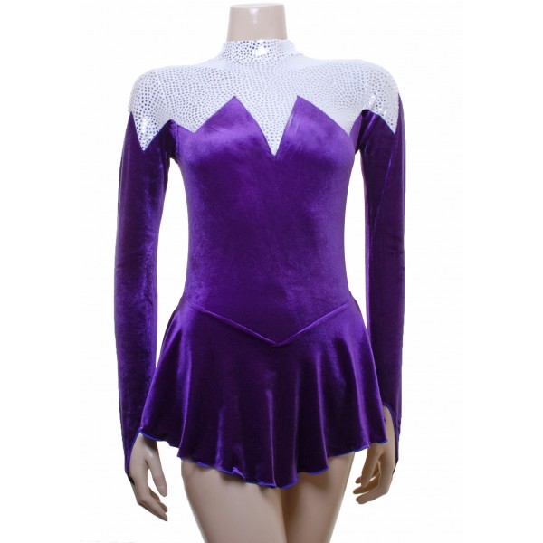 Purple Velvet and White Foiled  Long Sleeve Skating Dress