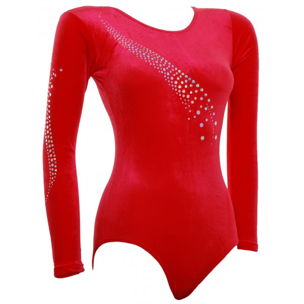 Vogue Red Smooth Velvet Long Sleeve Gymnastic Leotard (001b)