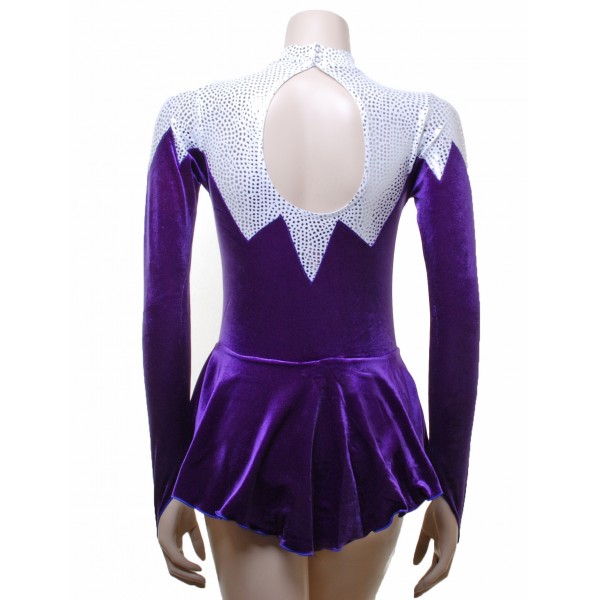 Purple Velvet and White Foiled  Long Sleeve Skating Dress