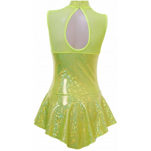 Vesuvius Flo Yellow Hologram/Bodystocking  Sleeveless Skating Dress (S097D)