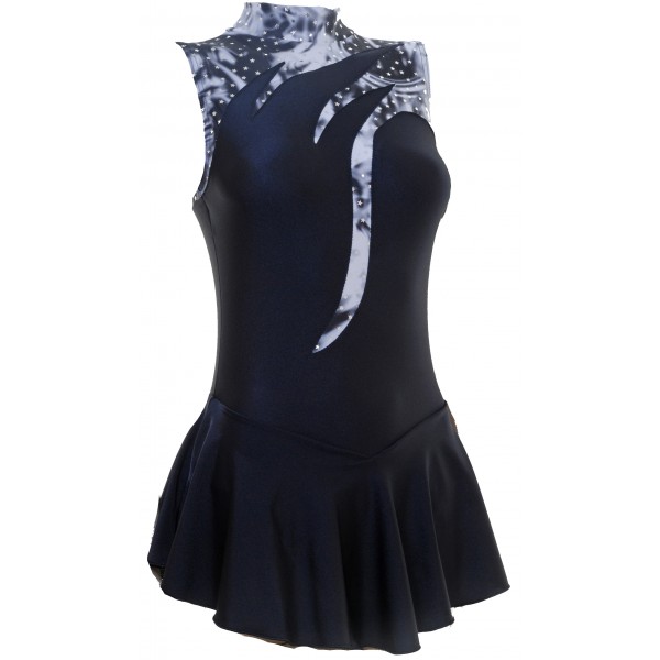 Vesuvius Black Lycra/Foiled Detail Sleeveless Skating Dress (S097f)