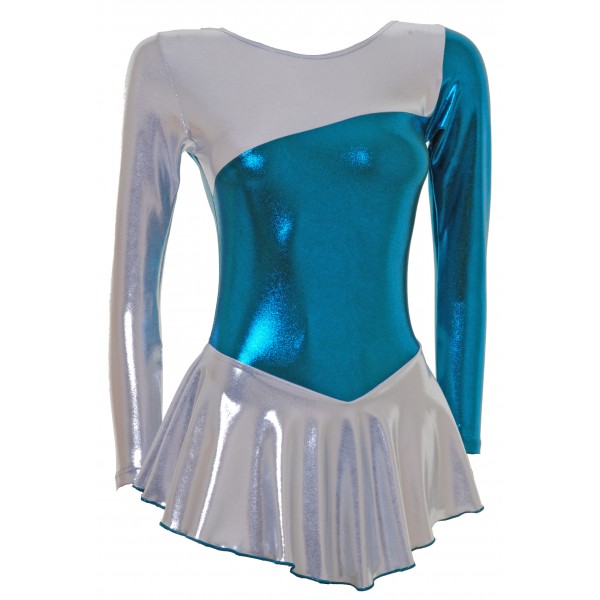 Petrol and Silver Shine Long Sleeve Skating Dress  (S094d)