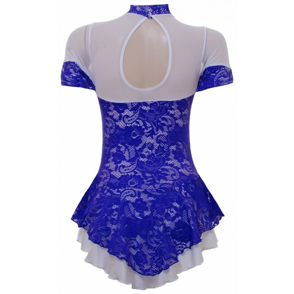 Purple Lace Overlaying White Lycra Short Sleeved Skating Dress (S091d)