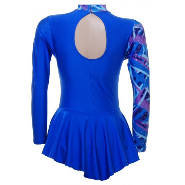 Royal Blue Lycra Long Sleeve Skating Dress with Complimentary Foiled Detail (S099C)