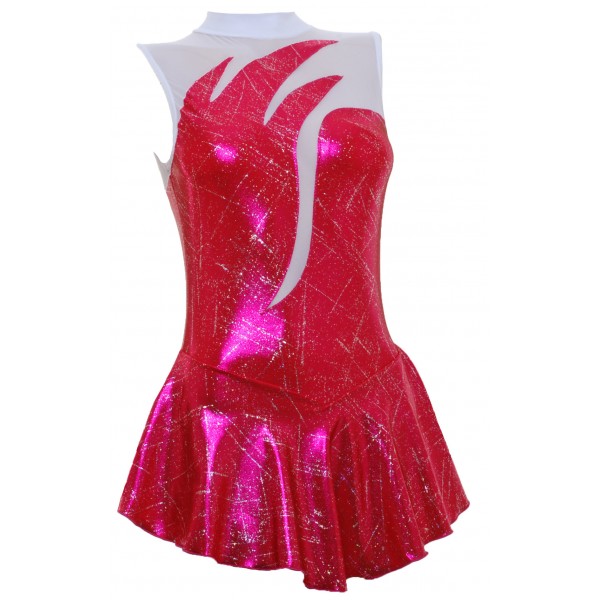 Vesuvius Cherry Shine/White Bodystocking  Sleeveless Skating Dress (S097D)