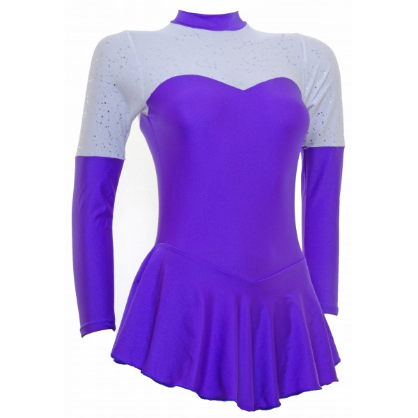 Purple and White Mesh Long Sleeve Skating Dress  (S096d)