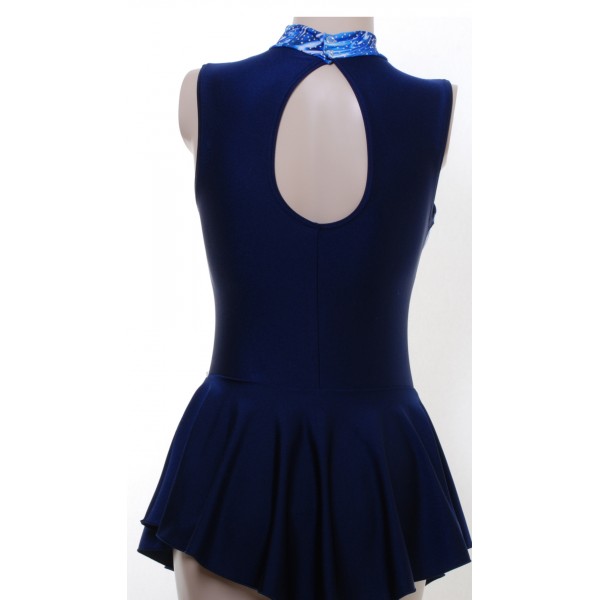Skating Leotard in Navy Lycra with Blue Fire Design  (S104A)