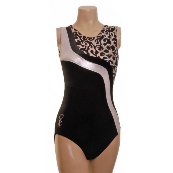 Seoul Black/Silver Sleeveless Gymnastic Leotard (067a)