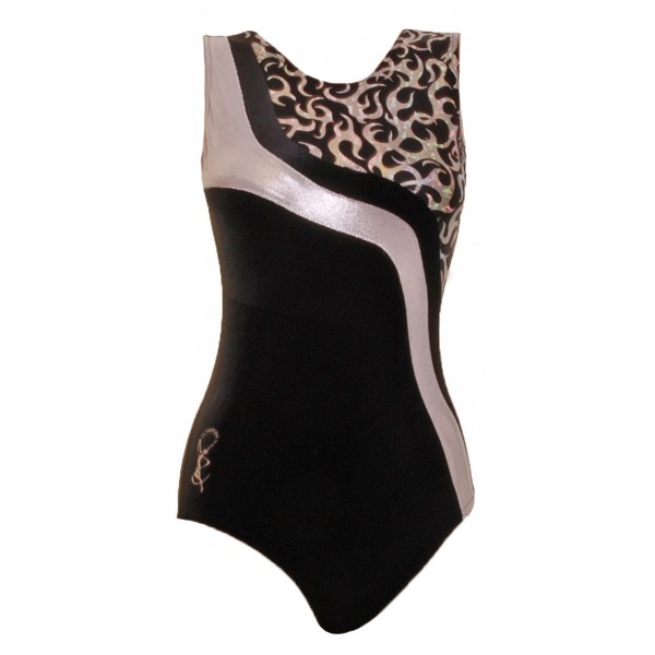 Seoul Black/Silver Sleeveless Gymnastic Leotard (067a)