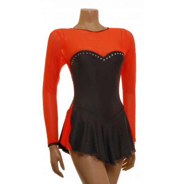 Orange and Black Long Sleeve Skating Dress