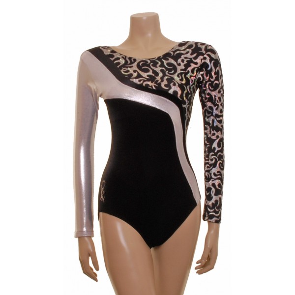 Sophia Black/Silver Long Sleeve Gymnastic Leotard (036e)