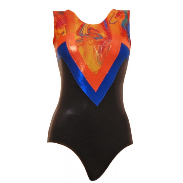 Tokyo Orange/Black Sleeveless Gymnastic Leotard (052e)