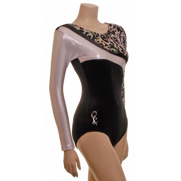 Sophia Black/Silver Long Sleeve Gymnastic Leotard (036e)