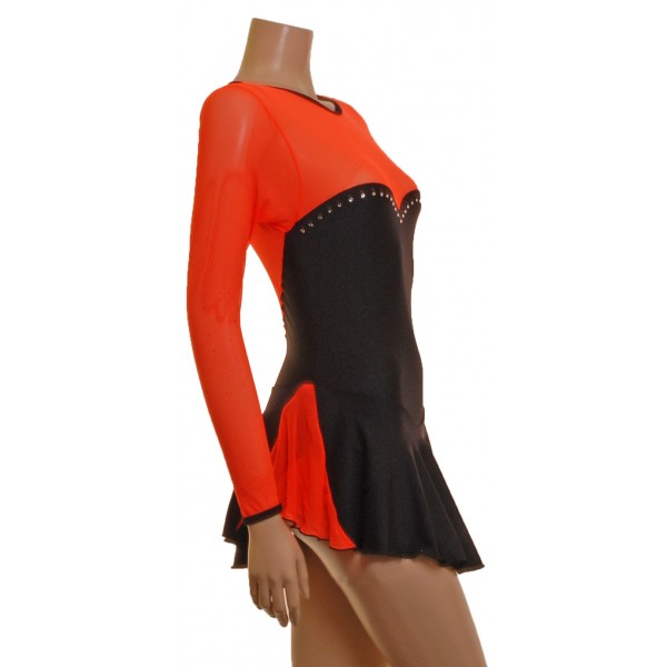Orange and Black Long Sleeve Skating Dress