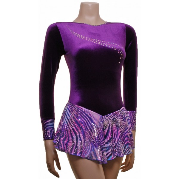 Purple Velvet and Foiled Long Sleeve Skating Dress