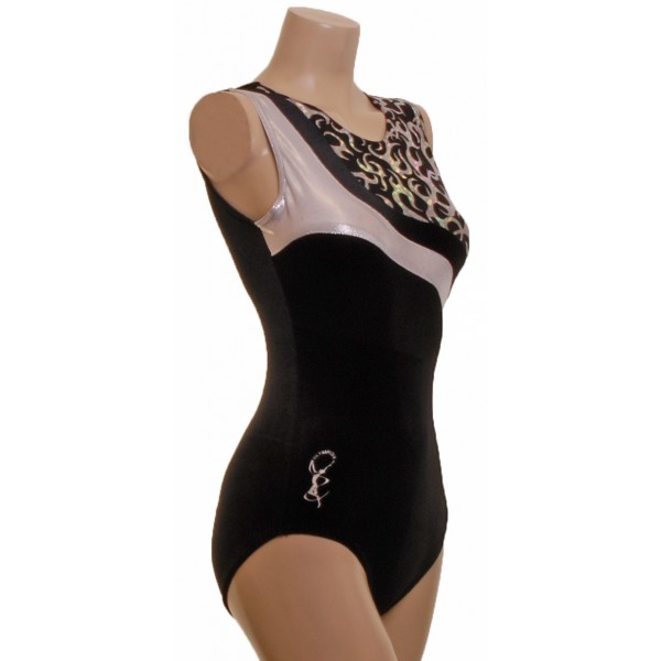 Seoul Black/Silver Sleeveless Gymnastic Leotard (067a)