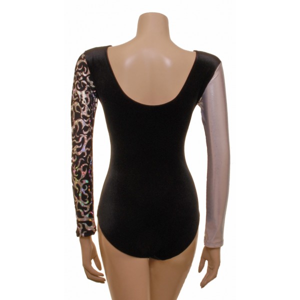 Sophia Black/Silver Long Sleeve Gymnastic Leotard (036e)