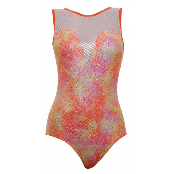 Mirage White/Orange Gymnastic Leotard (062a)